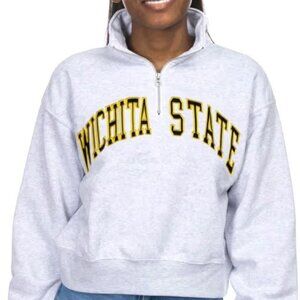 ZOOZATZ Wichita State Shockers Women's Ash Cropped Sport Fleece Qtr Zip SZ XL